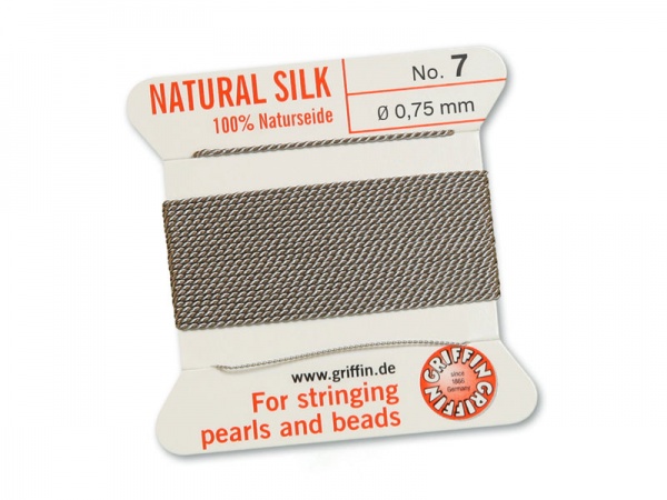 Griffin Silk Beading Thread & Needle ~ Size 7 ~ Grey