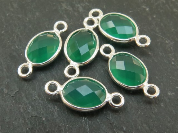 Sterling Silver Green Onyx Oval Connector 15mm