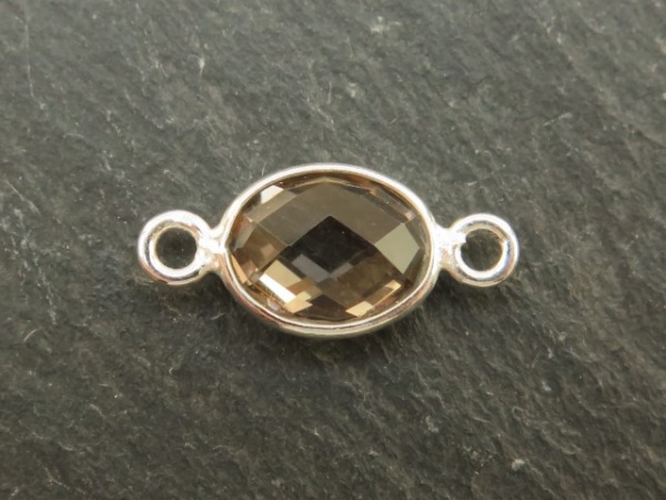 Sterling Silver Smoky Quartz Oval Connector 14mm