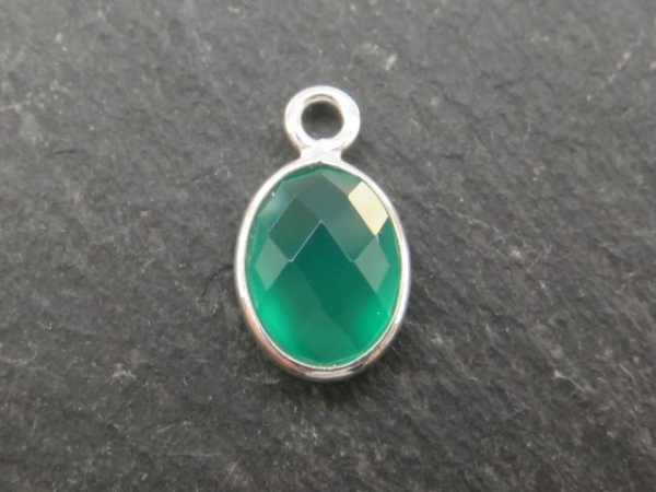 Sterling Silver Green Onyx Oval Charm 12mm ~ SECOND