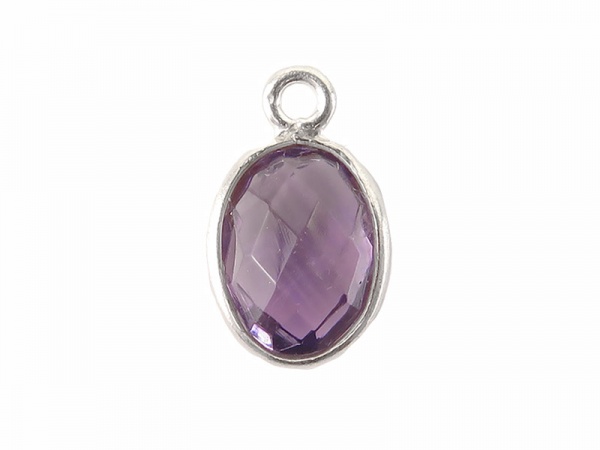 Sterling Silver Amethyst Oval Charm 11-12mm ~ SECOND