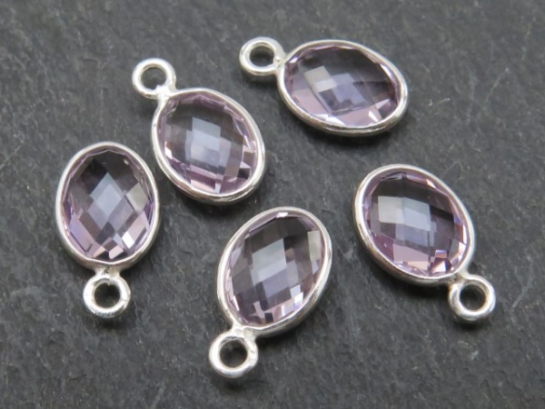 Sterling Silver Pink Amethyst Oval Charm 12mm