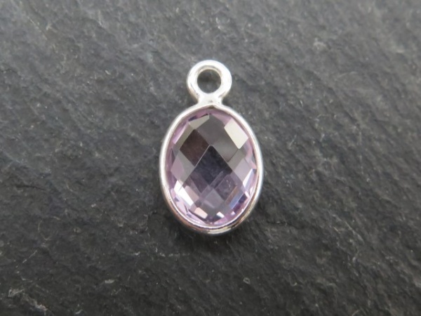 Sterling Silver Pink Amethyst Oval Charm 12mm ~ SECOND