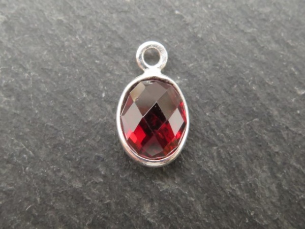 Sterling Silver Garnet Oval Charm 11-12mm - SECONDS