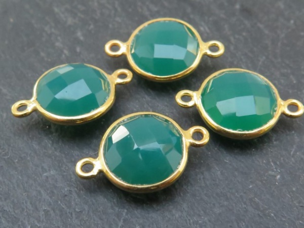 Gold Vermeil Green Onyx Coin Connector 17mm