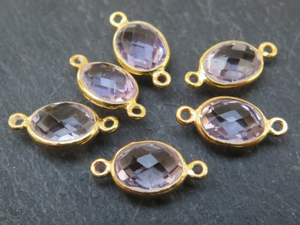 Gold Vermeil Pink Amethyst Oval Connector 14mm