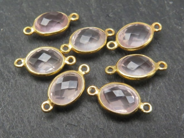 Gold Vermeil Rose Quartz Oval Connector 14mm ~ SECOND