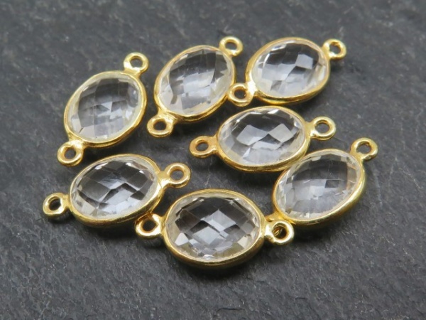 Gold Vermeil Crystal Quartz Oval Connector 14mm