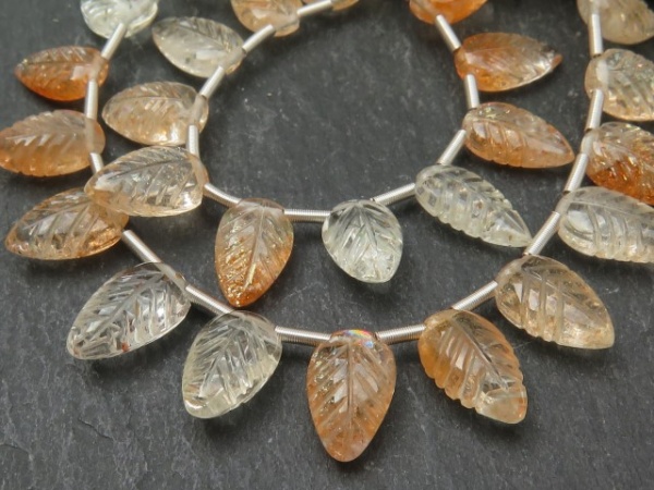 AA+ Oregon Sunstone Carved Leaf Briolettes 9.5-12mm ~ 8.5'' Strand