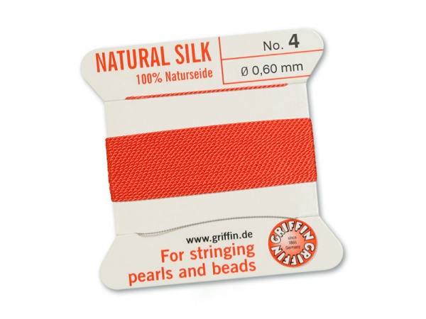 Griffin Silk Beading Thread & Needle ~ Size 4 ~ Coral