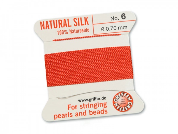 Griffin Silk Beading Thread & Needle ~ Size 6 ~ Coral