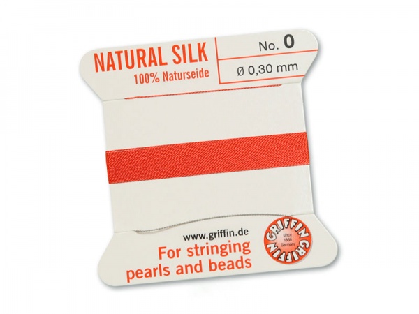 Griffin Silk Beading Thread & Needle ~ Size 0 ~ Coral
