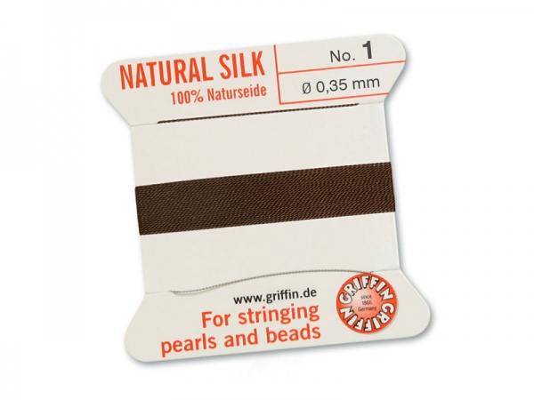Griffin Silk Beading Thread & Needle ~ Size 1 ~ Brown