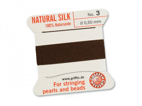 Griffin Silk Beading Thread & Needle ~ Size 3 ~ Brown