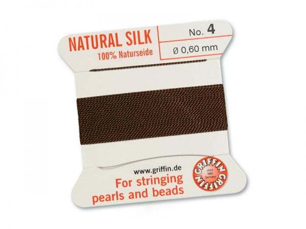 Griffin Silk Beading Thread & Needle ~ Size 4 ~ Brown
