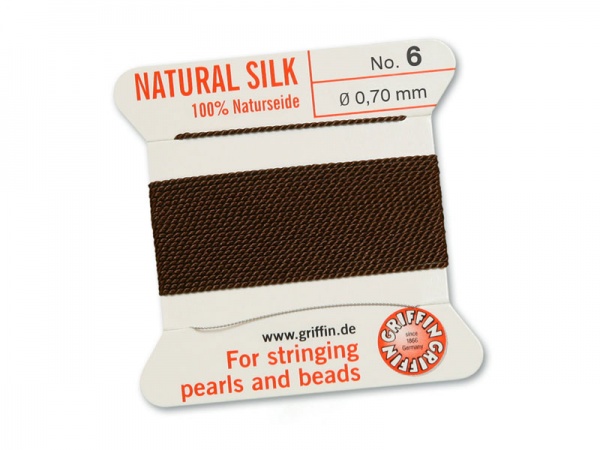 Griffin Silk Beading Thread & Needle ~ Size 6 ~ Brown
