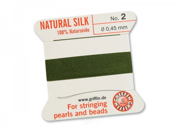 Griffin Silk Beading Thread & Needle ~ Size 2 ~ Olive