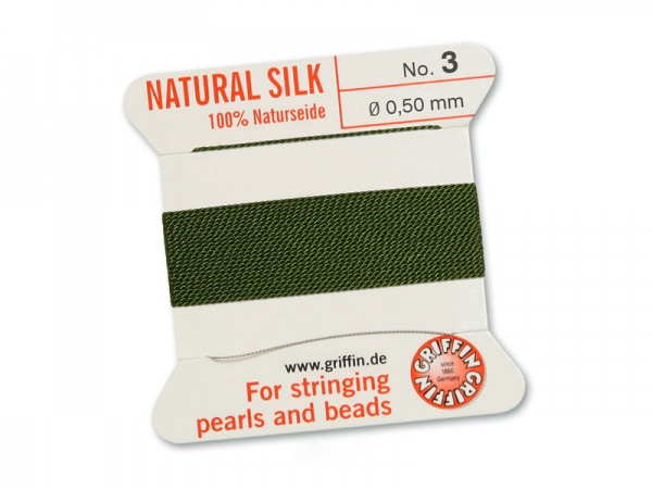 Griffin Silk Beading Thread & Needle ~ Size 3 ~ Olive