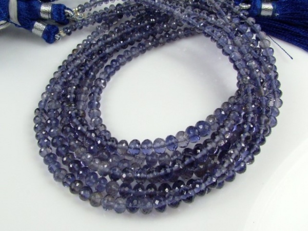 AAA Iolite Micro-Faceted Rondelles 3.25-4.5mm ~ 8.25'' Strand