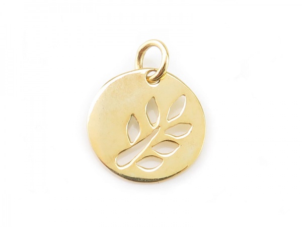 Gold Vermeil Cut Out Leaf Disc Pendant 12mm