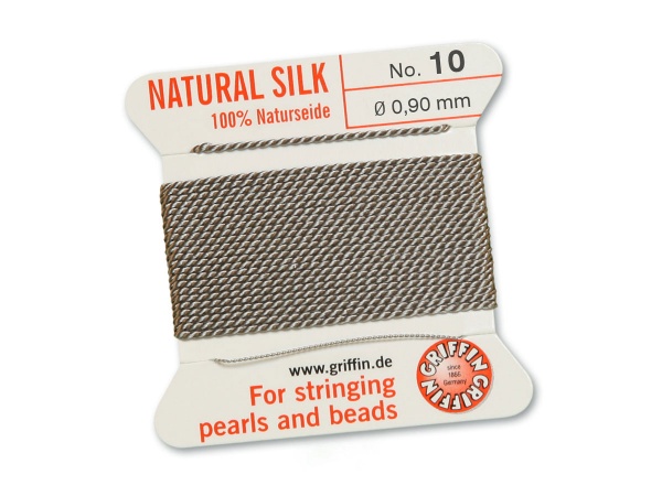 Griffin Silk Beading Thread & Needle ~ Size 10 ~ Grey