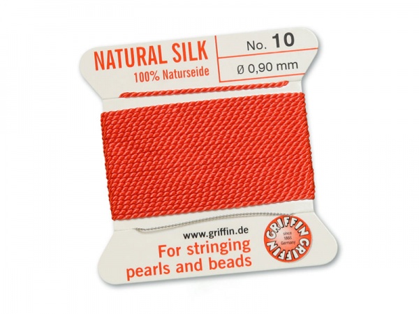 Griffin Silk Beading Thread & Needle ~ Size 10 ~ Coral