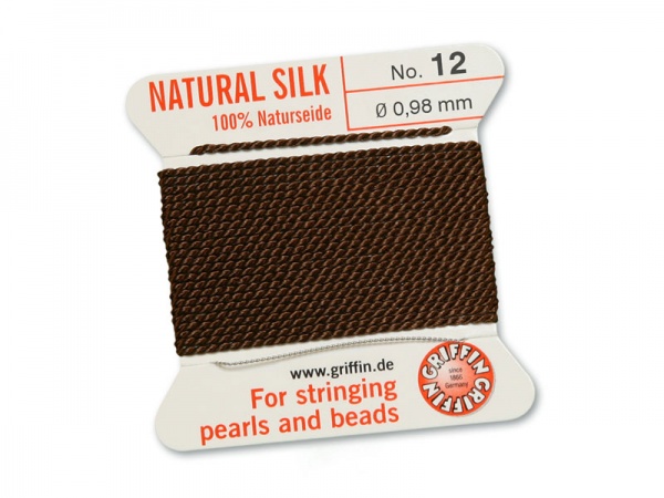 Griffin Silk Beading Thread & Needle ~ Size 12 ~ Brown
