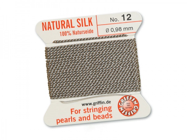 Griffin Silk Beading Thread & Needle ~ Size 12 ~ Grey
