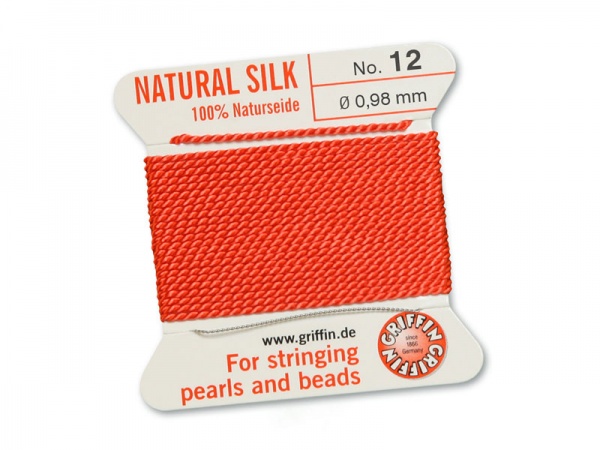 Griffin Silk Beading Thread & Needle ~ Size 12 ~ Coral