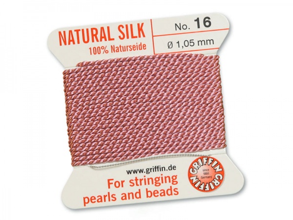 Griffin Silk Beading Thread & Needle ~ Size 16 ~ Dark Pink