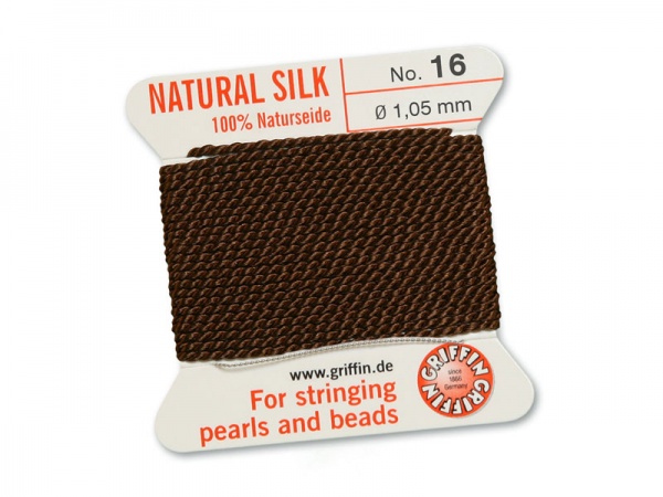 Griffin Silk Beading Thread & Needle ~ Size 16 ~ Brown