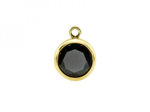 Cubic Zirconia Gold Filled Charm ~ Black ~ 8.5mm