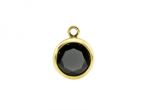 Cubic Zirconia Gold Filled Charm ~ Black ~ 6mm