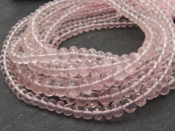 Perles En Quartz Rose - 20 Rondelles 4-5mm, Rose Clair, Pour Bijoux DIY, Neuf