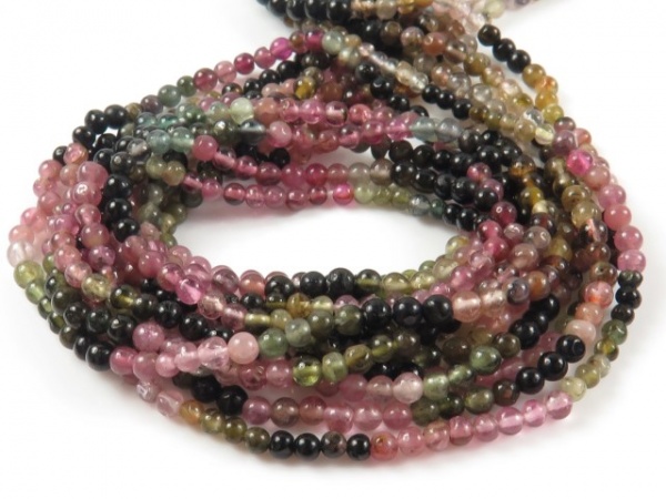 24" Multicolor Tourmaline Gemstone Beaded Necklace – 8mm Round, Silver Plated, Handmade, Lobster Clasp