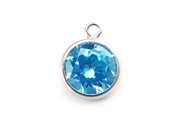 Cubic Zirconia Sterling Silver Charm ~ Aqua Blue ~ 8.5mm