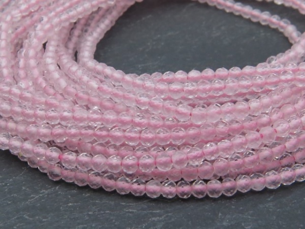 AAA Rose Quartz Micro-Faceted Rondelles 2.5mm ~ 12.5'' Strand