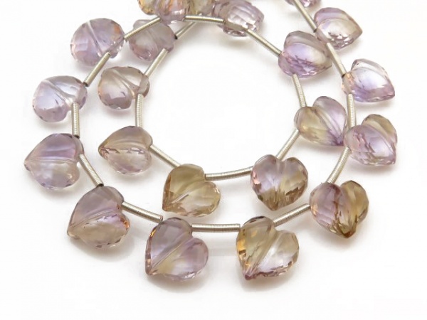 AAA Ametrine Micro-Faceted Heart Briolettes 8.5-9mm ~ 9.5'' Strand