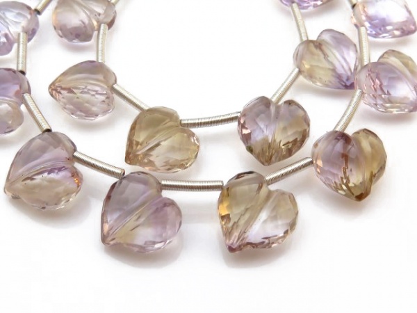 AAA Ametrine Micro-Faceted Heart Briolettes 8.5-9mm ~ 9.5'' Strand