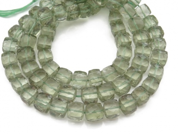 AA Green Amethyst Faceted Cube Beads 7-8mm ~ 9'' Strand