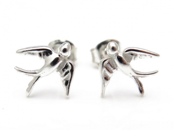 Sterling Silver Swallow Ear Studs ~ PAIR