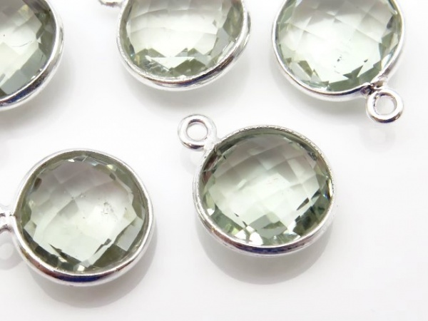 Sterling Silver Green Amethyst Round Pendant 14mm