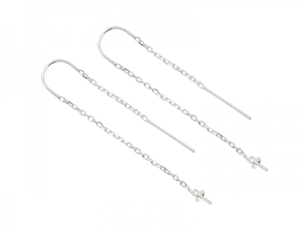 Sterling Silver U Shape Ear Threader with Pearl Cup ~ PAIR