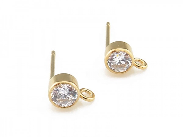 Gold Filled White Cubic Zirconia Ear Post ~ PAIR