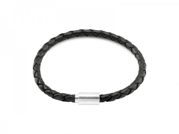 Sterling Silver Black Braided Leather Bracelet ~ 7''