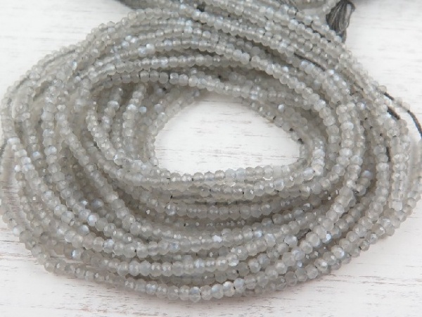 AAA Grey Moonstone Micro-Faceted Rondelles 2.5mm ~ 12.5'' Strand