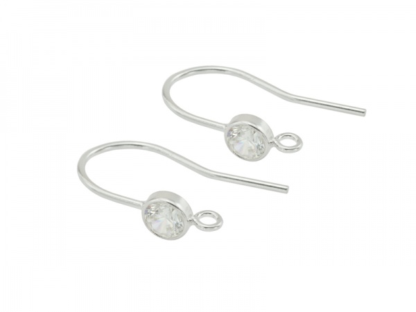 Sterling Silver White Cubic Zirconia Ear Wire ~ PAIR