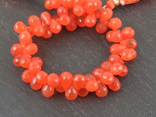 AA Carnelian Faceted Teardrop Briolettes 6mm ~ 8'' Strand