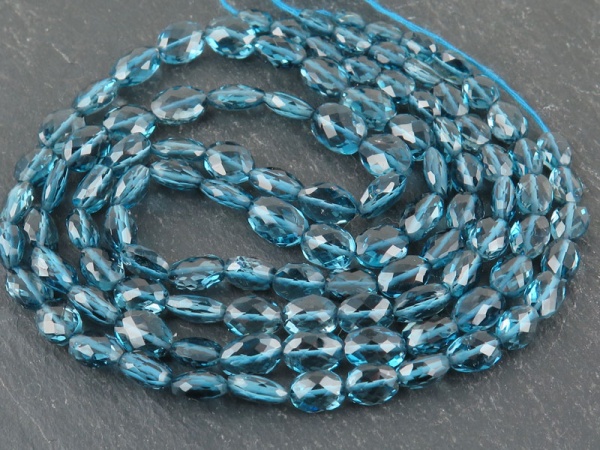 AA+ London Blue Topaz Faceted Oval Beads 8-9.5mm ~ 15'' Strand