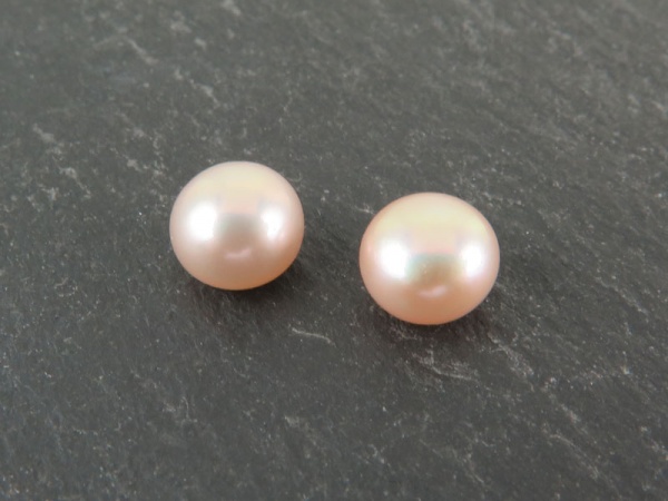 Freshwater Pearl Peach Button ~ Half Drilled ~ Various Sizes ~ PAIR